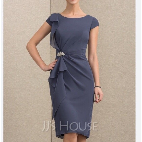 JJs House Sheath Chiffon Dress Stormy Blue Jeweled 192772 164084 NWT - Size 12 - Picture 1 of 16